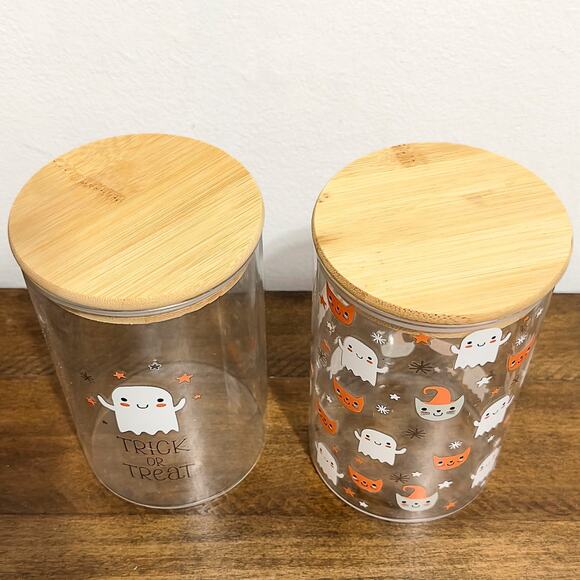 NEW: Gourmet Kitchen - Trick or Treat, Ghosts, Glass Containers with Bamboo Lids - Picture 3 of 5